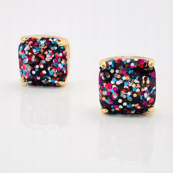 NEW Multi Color Kate Spade Glitter Studs 1/2” Squares - Picture 2 of 7